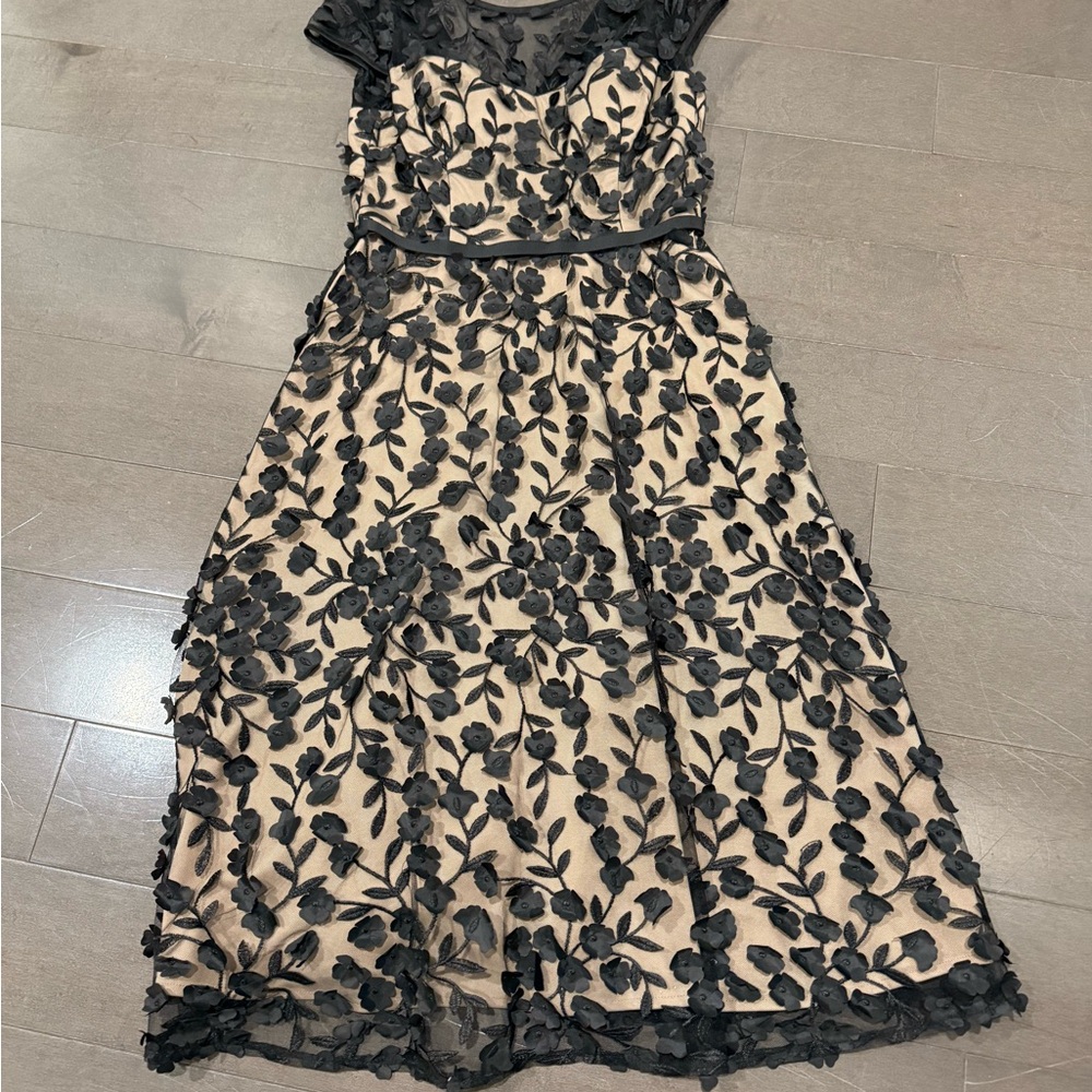 Xscape Black Floral Embroidered Midi Dress